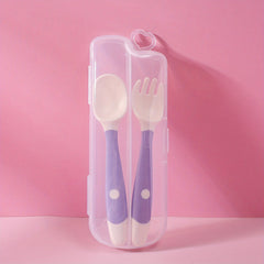 3pcs Baby Fork and Spoon Set with Travel Case Bendable Twist Training Eating