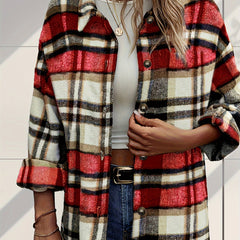  Plaid Long Sleeve Button Up Tunic Top