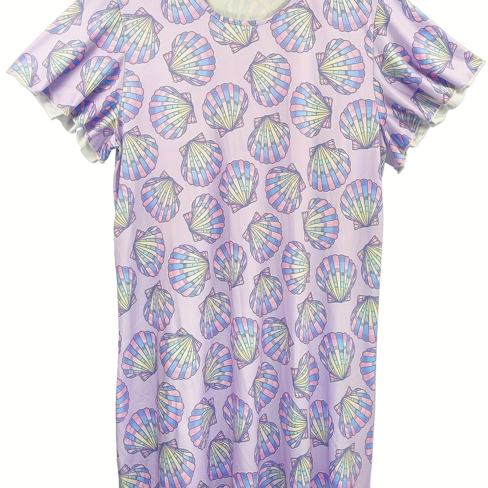  Scallop Print Ruffle Sleeve Nightdress