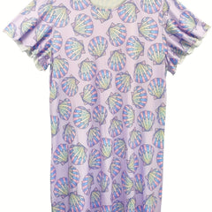  Scallop Print Ruffle Sleeve Nightdress