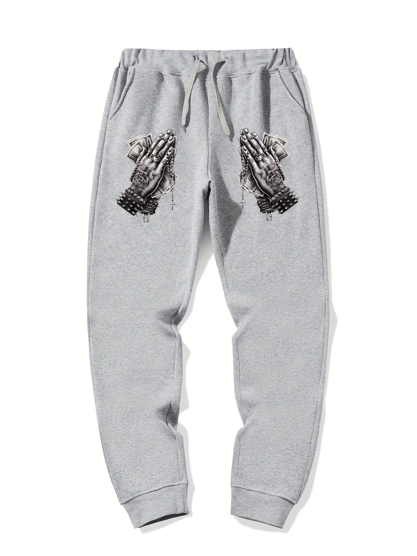 Praying Hands Print Men's Drawstring Sweatpants Loose Casual Jogger Pants
