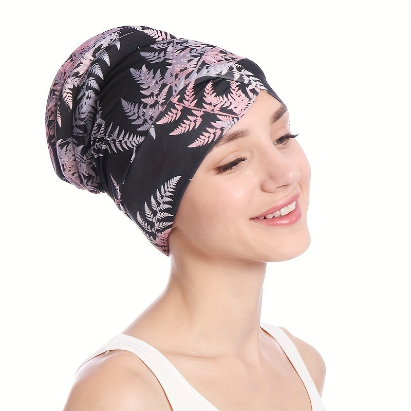 Boho Flower Print Turban Cap Back Twisted Head Wrap for Women