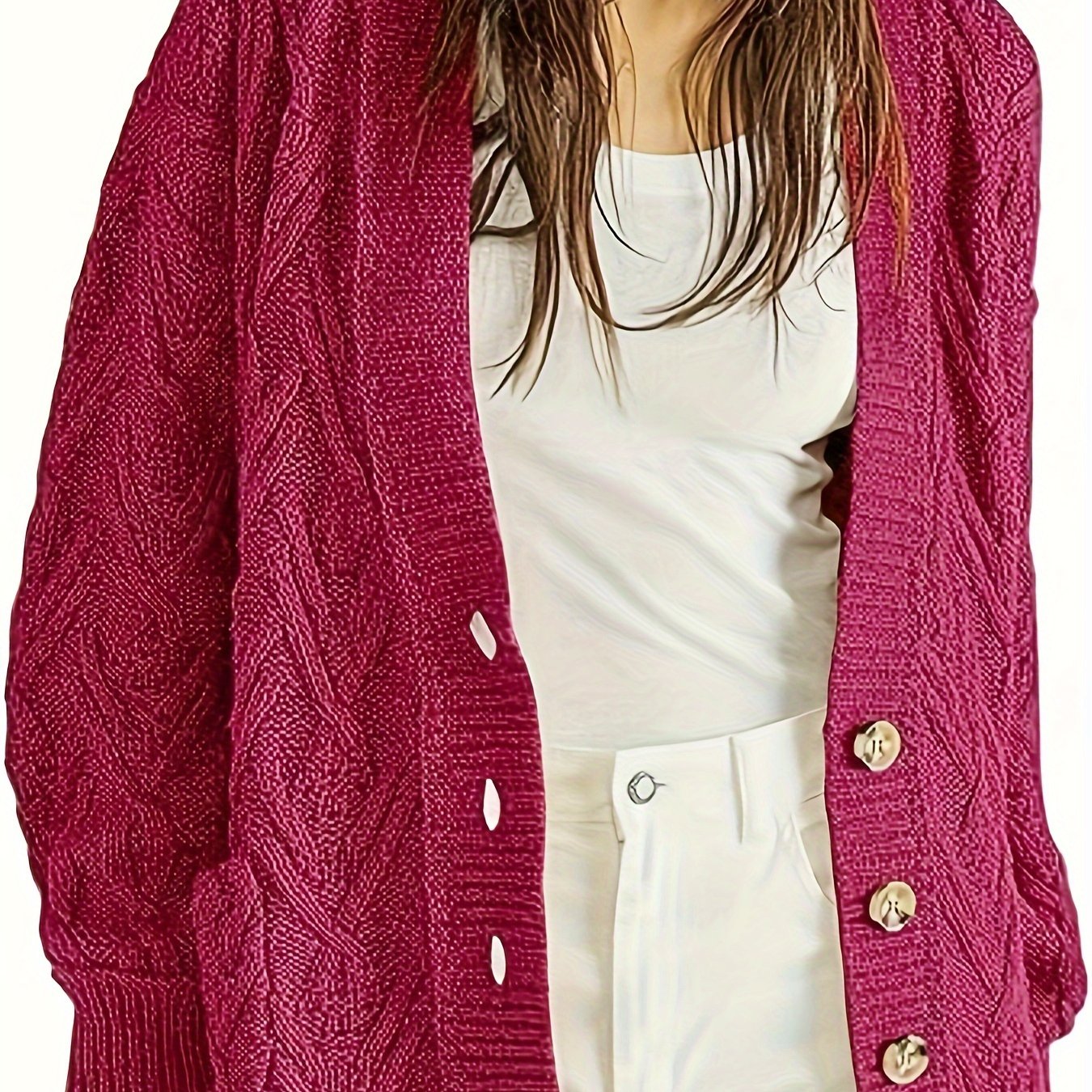  Women's Cable Knit Cardigan with Pockets