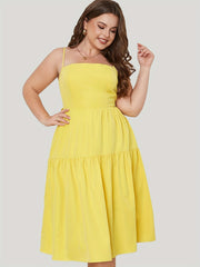  Solid Square Neck Bow Knot Back Midi Dress