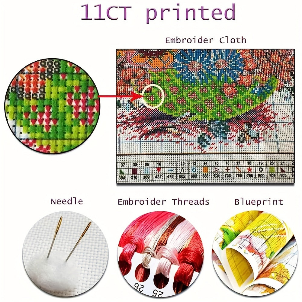 2 Sets Peony Flower Cross Stitch Kit 11CT Printed Canvas Painting DIY Embroidery