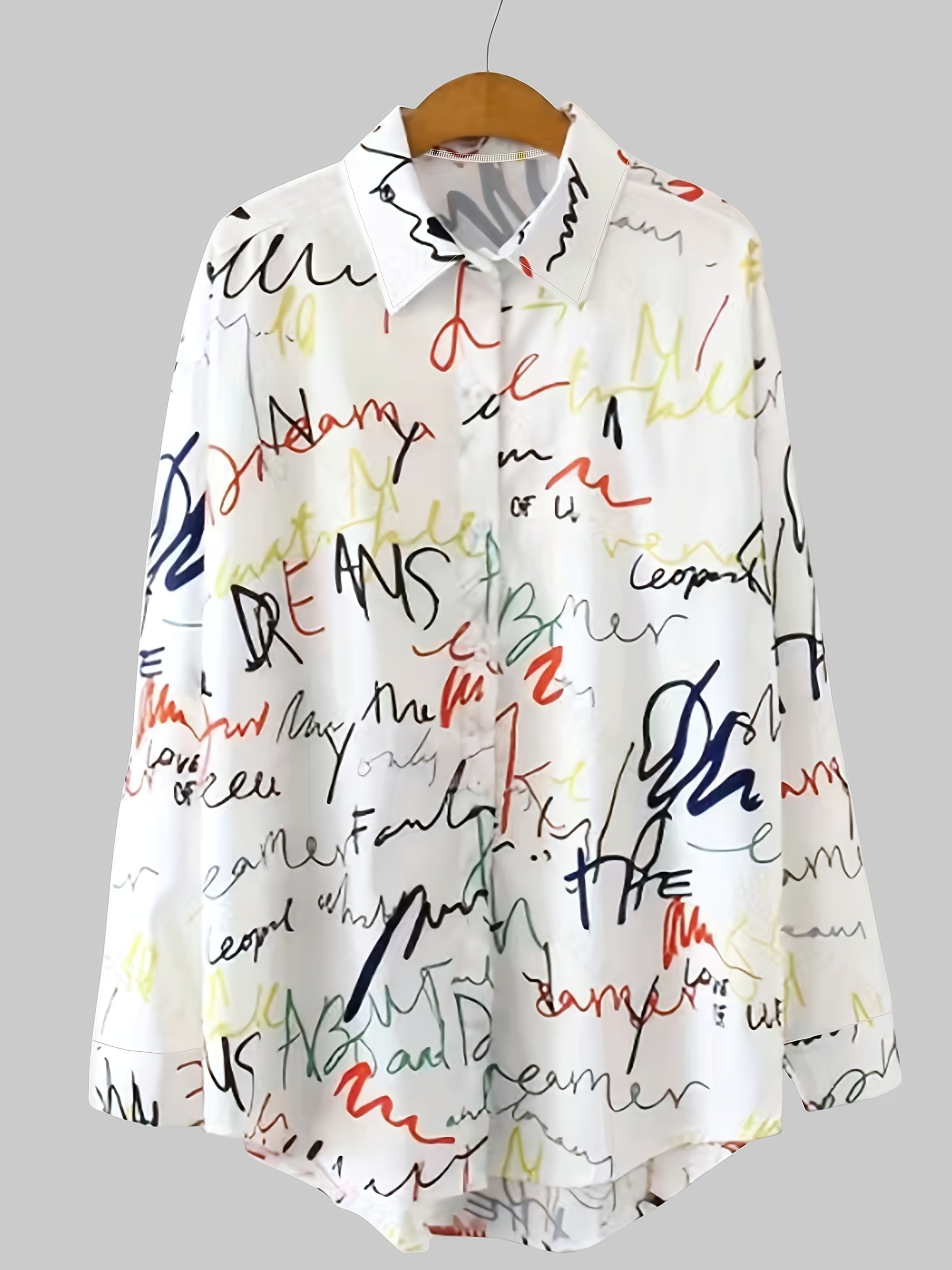  Graffiti Print Long Sleeve Button Up Shirt