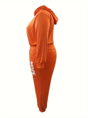  Slogan Print Hoodie & Pants 2 Piece Set