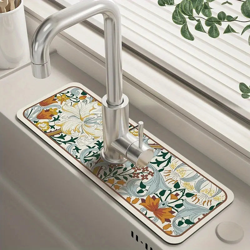 Floral Rubber Dish Drying Mat for Kitchen Bathroom Countertop