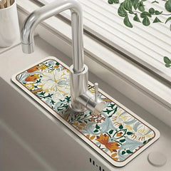 Floral Rubber Dish Drying Mat for Kitchen Bathroom Countertop