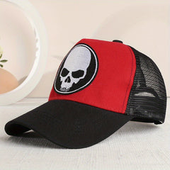 Skull Embroidery Mesh Trucker Hat Hip Hop Adjustable Baseball Cap Uni