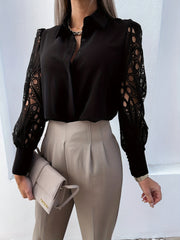  Lace Sleeve Button Up Blouse