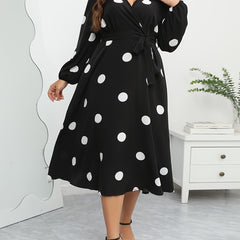  Polka Dot Lantern Sleeve Midi Dress