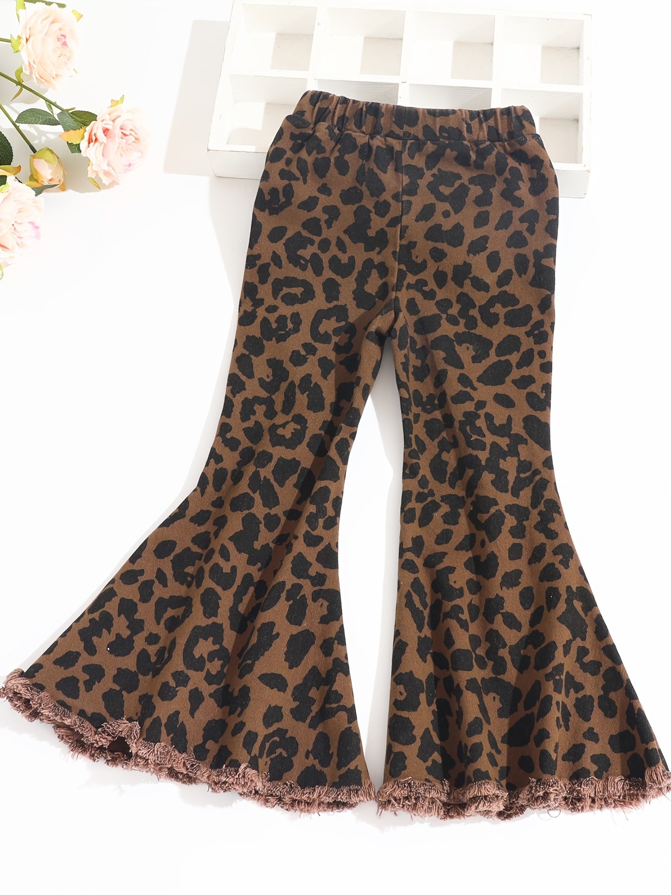 Girls Flared Bottom Leopard Jeans