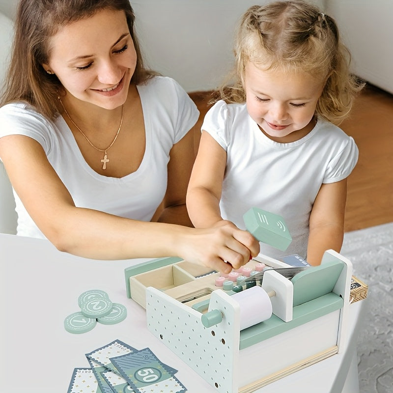 Wooden Toy Cash Register for Kids with Money Recognition and Arithmetic
