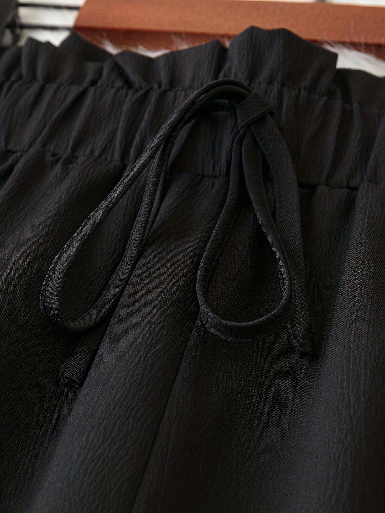 Women's Plus Solid Ruffle Trim Drawstring Elastic Wide Leg Trousers