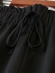 Women's Plus Solid Ruffle Trim Drawstring Elastic Wide Leg Trousers
