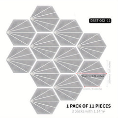 11pcs Geometric Line Art Hexagon Floor Stickers Ethnic Vintage Marble Pattern