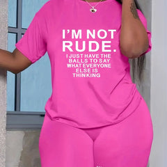 Women's Slogan Print Tee & Shorts Set