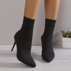Women's Solid Knit Boots Slim Stiletto Heel Shoes
