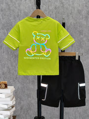 2pcs Boys Luminous Bear T-shirt & Shorts Summer Clothes Sets
