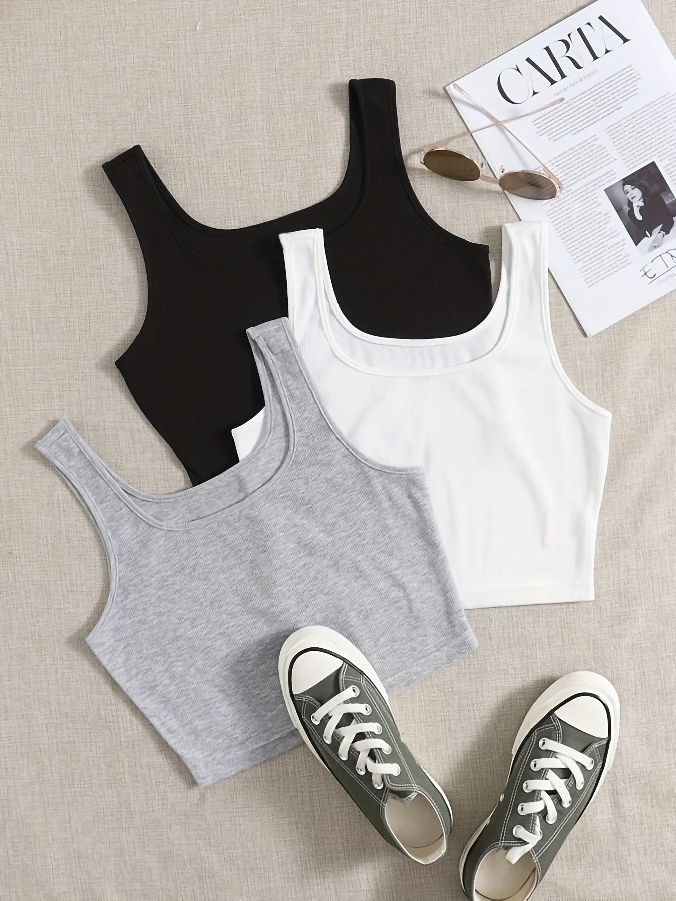 Solid Tank Top 3 Pack Casual Scoop Neck Summer Tank Top