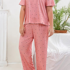  Polka Dot Pajama Set Short Sleeve Tee & Pants Lounge Two Piece