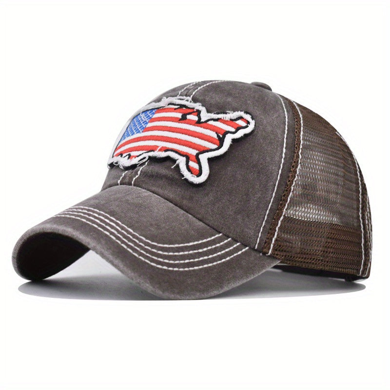 American Map Baseball Cap Embroidered With Curved Brim Flag Cap