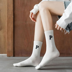 Women's Letter Print Mid Tube Socks