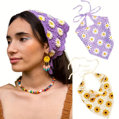 Boho Style Hand Woven Flowers Headband Hair Scarf