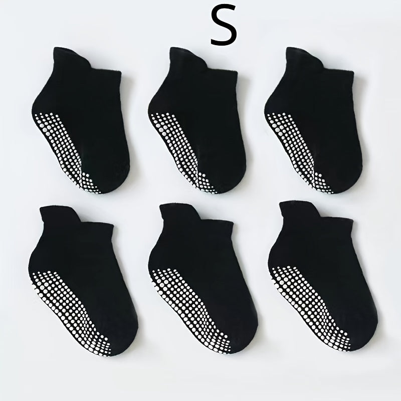 6 Pairs Boy's Non Slip Socks Cotton Blend Bottom Rubber Dot Soft Socks