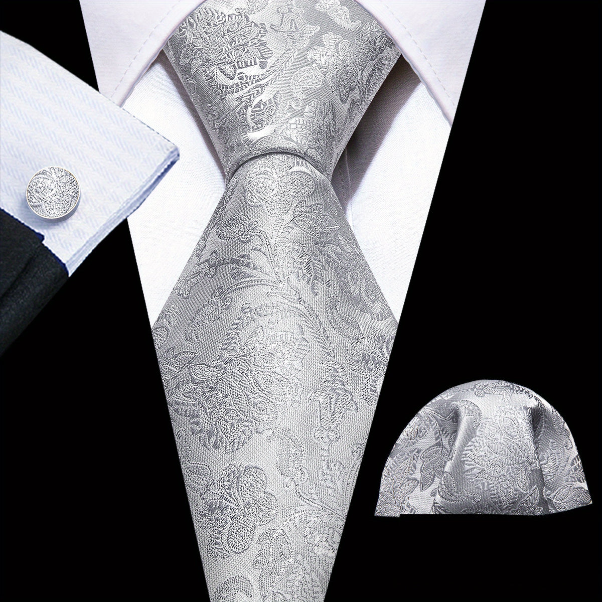 Barry Wang Men's Pink Tie Pocket Square Cufflinks Set