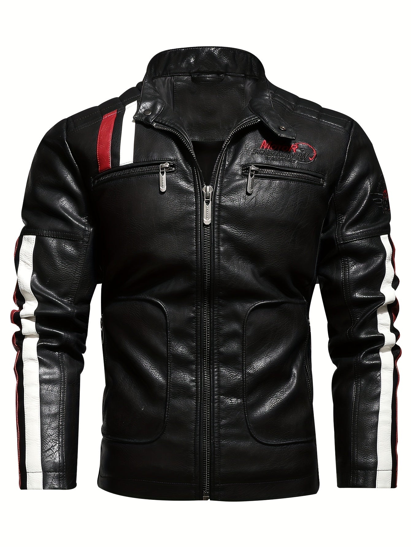 Men's Cycling Jacket Zipper Pockets Washed PU Leather Lapel Zip Up Jacket
