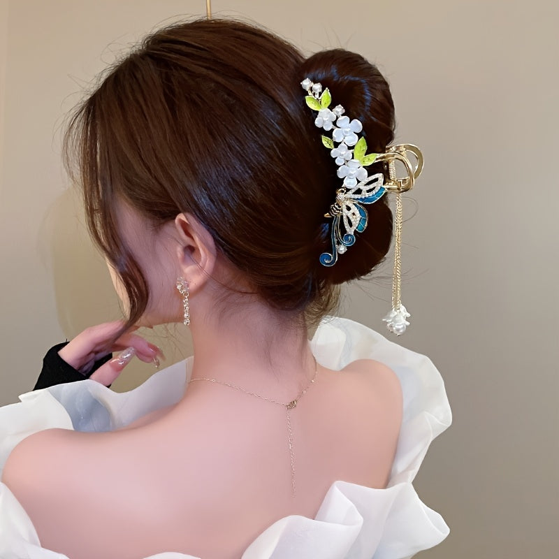Bee Flower Rhinestone Hair Claw Clip Tassel Ponytail Hair Clamps