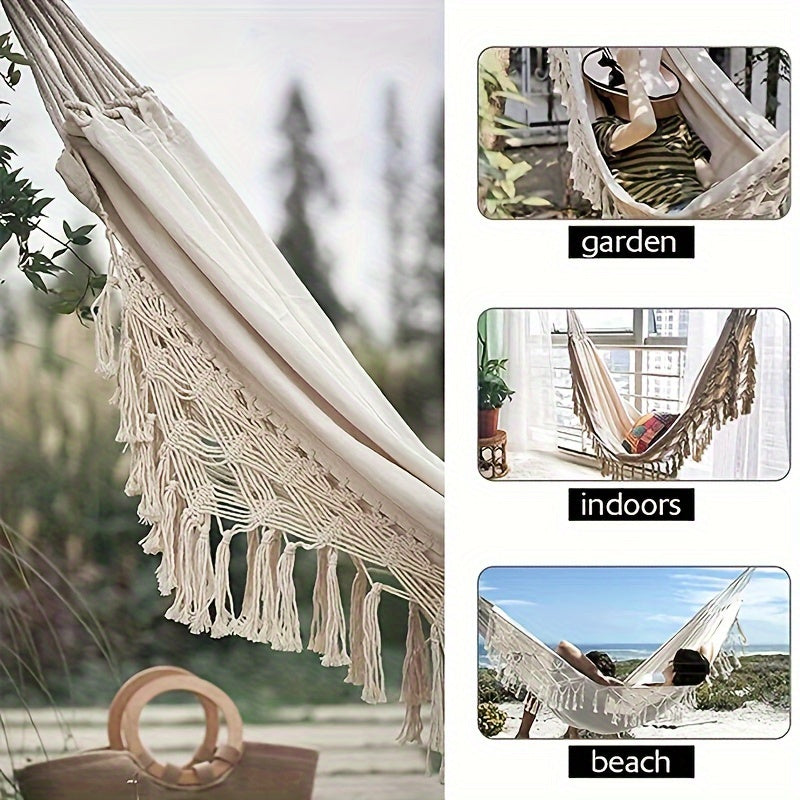 Tassel Hammock Outdoor Camping Folding Woven Canvas Swing
