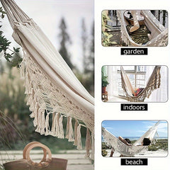 Tassel Hammock Outdoor Camping Folding Woven Canvas Swing