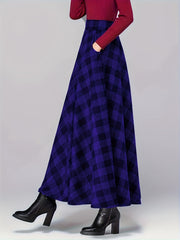  Women's Plaid Print Elastic Waist A-line Swing Skirt