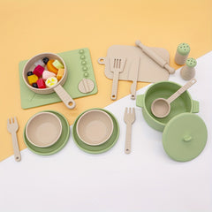 Kids Kitchen Playset Silicone Toy Cookware Set for Ages 3-12
