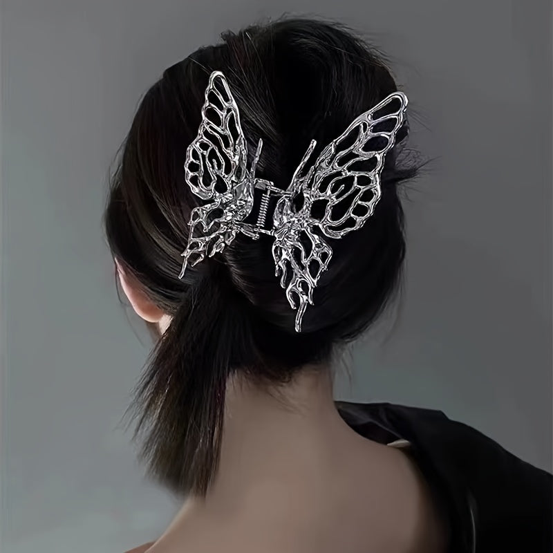 Silvery Metal Butterfly Hair Claw Clip for Women and Girls