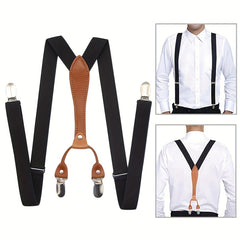 Adult 4 Clip Loose Elastic Suspenders Unisex Clip Leather Head