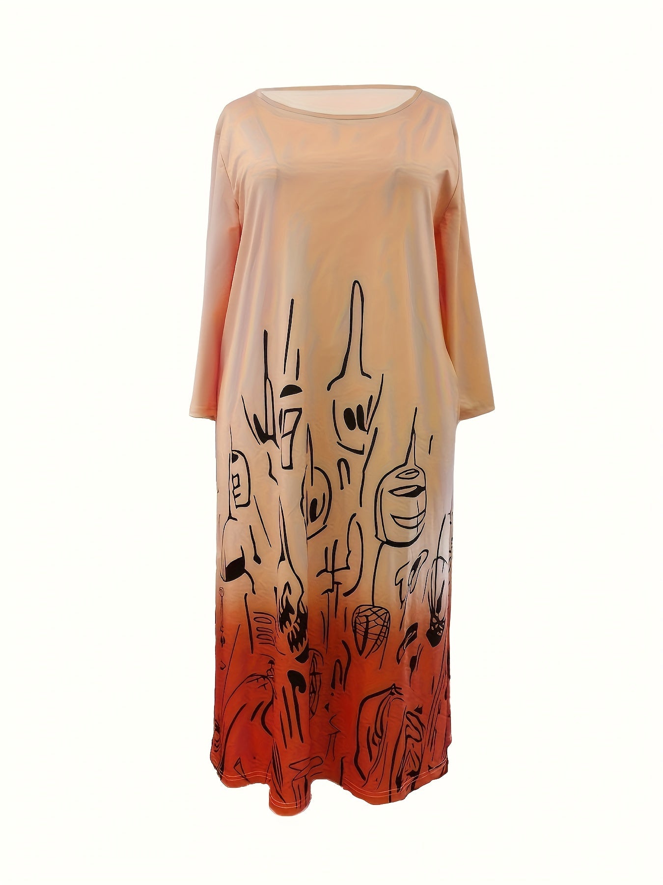  Ombre Print Long Sleeve Maxi Dress