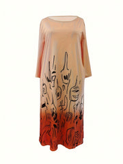  Ombre Print Long Sleeve Maxi Dress