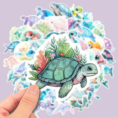 50pcs Sea Turtle Stickers Ocean Wildlife Decorative Vinyl Decals