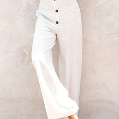 Boho Wide Leg Smocked Waist Button Pants