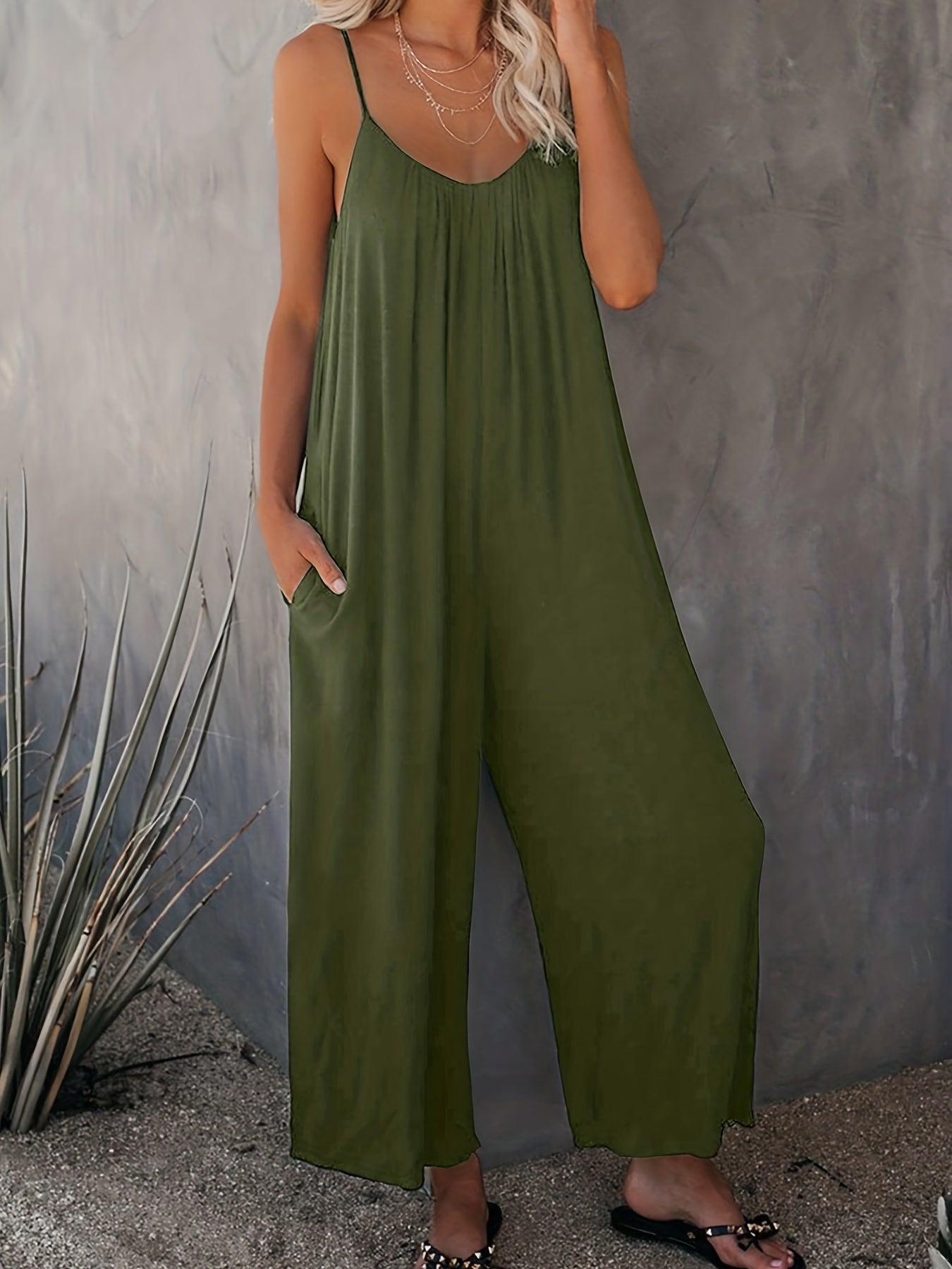 Casual Backless Jumpsuit With Pocket