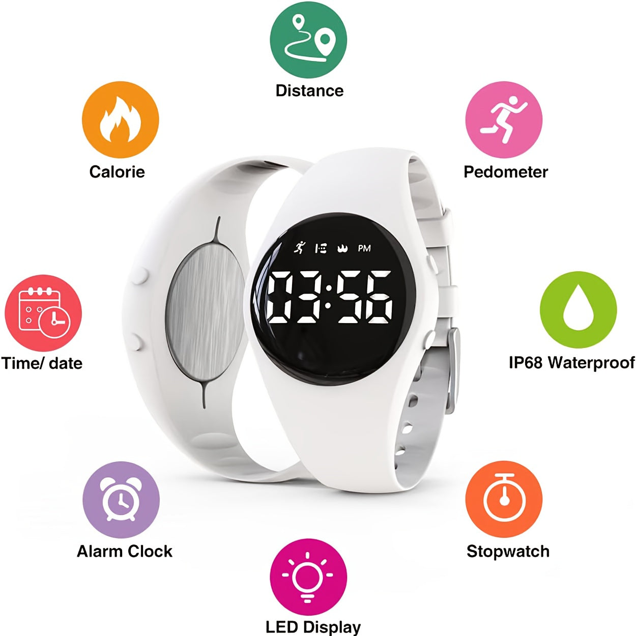 Boys' Waterproof Alarm Clock Digital Watch with Pedometer - USB Rechargeable