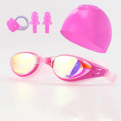 Electroplating Anti-fog HD Swimming Goggles Set with Cap, Nose Clip, Earplugs