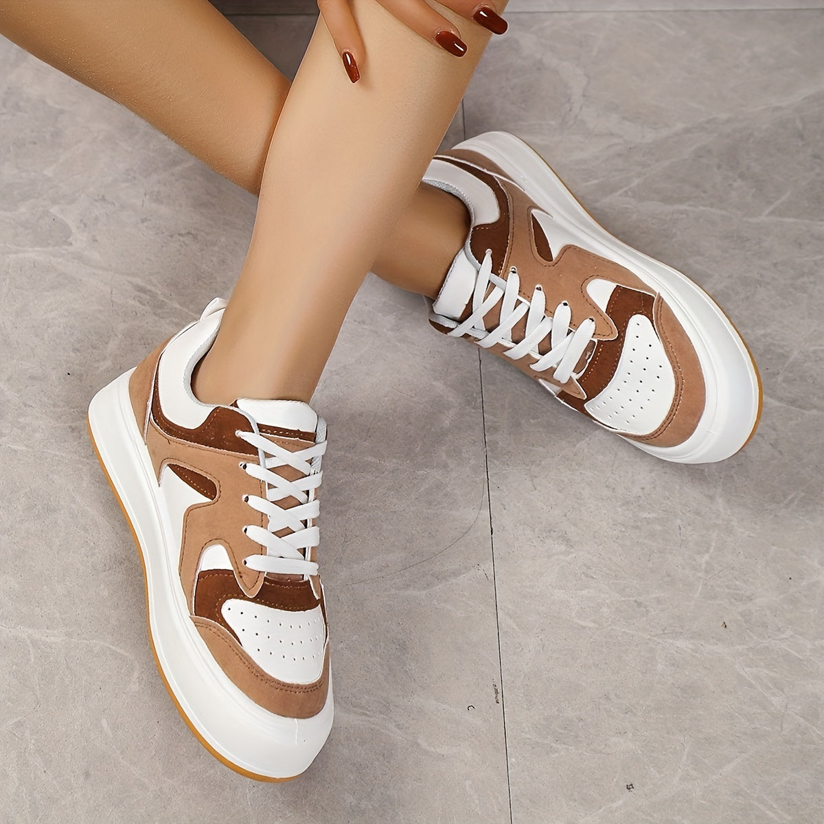 Colorblock Platform Skate Shoes Comfortable Lace Up Sneakers