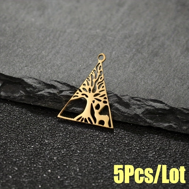 5PCS Stainless Steel Tree Pendant for DIY Accessories