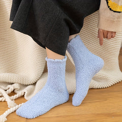 6 Pairs Solid Fuzzy Socks Comfy & Warm Mid Tube Women's Stockings