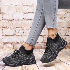 Breathable Knit Women's Running Shoes Lace up Non Slip Casual Sneakers